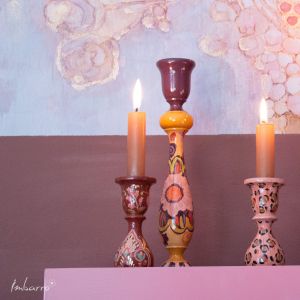 Wooden Handpainted Candleholder Valerie