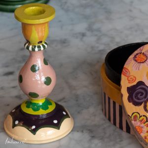 Wooden Handpainted Candleholder Sabine