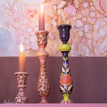 Wooden Handpainted Candleholder Odile